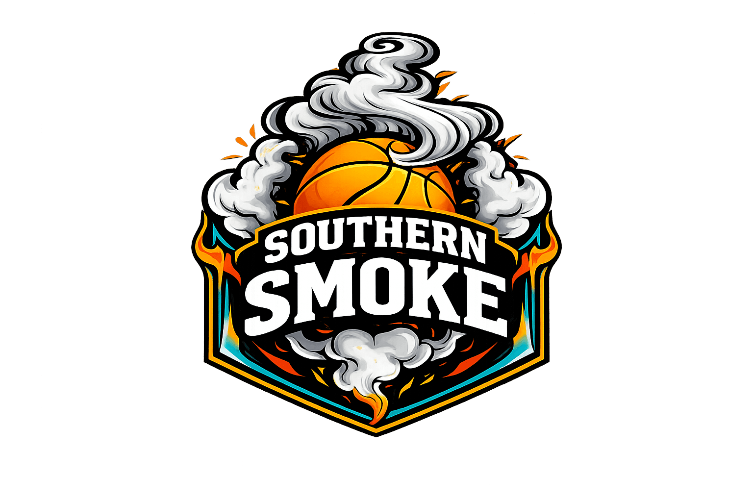 Southern Smoke logo featuring an orange basketball surrounded by thick white plumes of smoke.